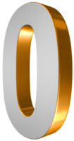 Number Zero 3D Render Gold and White Text png