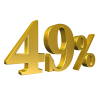 49 pour cent d'or numéro quarante-neuf rendu 3d png