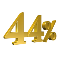 44 Percent Gold Number Forty Four 3D Rendering png
