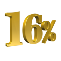 16 Percent Gold Number Sixteen 3D Rendering png