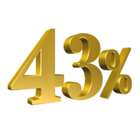 43 Percent Gold Number Forty Three 3D Rendering png