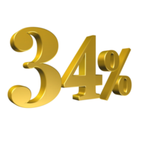 34 Percent Gold Number Thirty Four 3D Rendering png