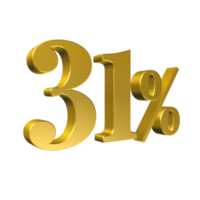 31 Percent Gold Number Thirty One 3D Rendering png