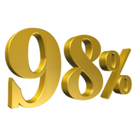 98 Percent Gold Number Ninety Eight 3D Rendering png