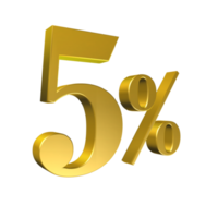 5 Percent Gold Number Five 3D Rendering png