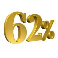 62 Percent Gold Number Sixty Two 3D Rendering png