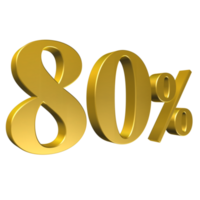 80 Percent Gold Number Eighty 3D Rendering png