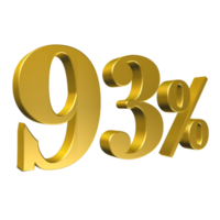 93 per cento oro numero novantatre rendering 3d png