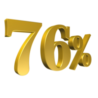 76 Percent Gold Number Seventy Six 3D Rendering png