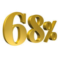 68 Percent Gold Number Sixty Eight 3D Rendering png