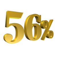 56 Percent Gold Number Fifty Six 3D Rendering png