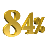 84 Percent Gold Number Eighty Four 3D Rendering png