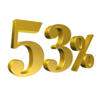 53 Percent Gold Number Fifty Three 3D Rendering png