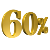 60 Percent Gold Number Sixty 3D Rendering png