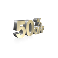 50 procent rabatt. glänsande metallisk 3d business text illustration png