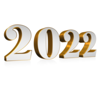 año 2022 3d texto blanco y dorado png