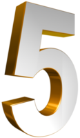Number Five 3D Render Gold and White Text png