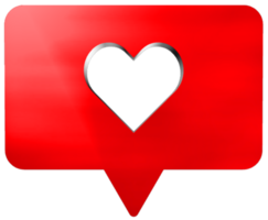 illustrazione dell'icona 3d di notifica del messaggio di reazione d'amore dei social media png