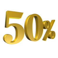 50 Percent Gold Number Fifty 3D Rendering png