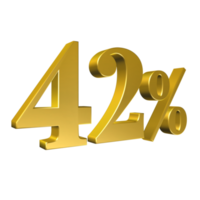 42 Percent Gold Number Forty Two 3D Rendering png