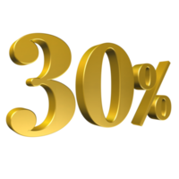 30 Percent Gold Number Thirty Five 3D Rendering png