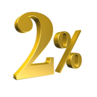 2 Percent Gold Number Two 3D Rendering png