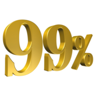 99 por ciento de oro número noventa y nueve renderizado 3d png