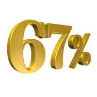 67 Percent Gold Number Sixty Seven 3D Rendering png