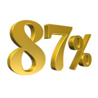 87 Percent Gold Number Eighty Seven 3D Rendering png