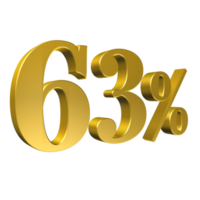 63 Percent Gold Number Sixty Three 3D Rendering png