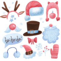 construtor de rosto de personagem de natal. chifres de rena, chapéus, bigode, barba, boné para criar um rosto de papai noel. fácil de fazer sua pessoa de papai noel. humor natal, ano novo. conjunto plano png