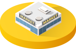 edifícios de cidade de ícone 3d isométrico para conjunto de conceito infográfico que inclui casa, escritórios, lojas, lojas, supermercados e elementos industriais png