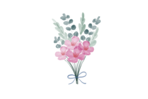 fiori colorati e decorazione a foglia in mazzo di bouquet, stile acquerello isolato su priorità bassa