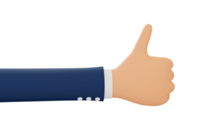 Cartoon Thumb up hand gesture. Like sign male hand. 3d illustration. 3d render. png