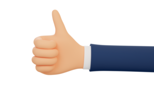 Cartoon Thumb up hand gesture. Like sign male hand. 3d illustration. 3d render. png