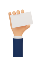 3d cartoon hand holding a blank card. Hand with white card template. 3d illustration. 3d render.