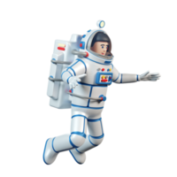astronaute en combinaison spatiale. l'astronaute 3d de dessin animé vole dans l'espace ouvert. Illustration 3D. rendu 3D. png