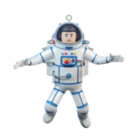 Astronaut im Raumanzug. Cartoon 3D-Raumfahrer fliegt im offenen Raum. 3D-Darstellung. 3D-Rendering. png