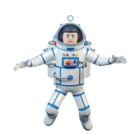 astronauta em traje espacial. astronauta 3d dos desenhos animados voa em espaço aberto. ilustração 3D. renderização 3D. png