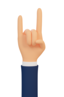 3d hand rock on gesture. Cartoon rock emoticon. 3d illustration. 3d render. png