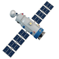 satélite com antena rotativa voando no espaço. estação espacial em órbita. png