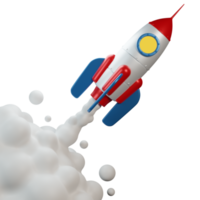 Rocket start with jet smoke - isolated template. Startup toy rocket launch. png