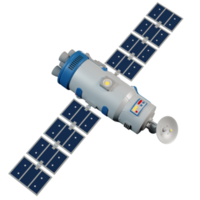 Satellite with rotating antenna flying in space. Space station in orbit. png