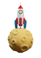 Rocket on planet moon, ready for launch into space. 3d render. 3d illustration png