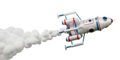 Raumschiff-Raummodul fliegt mit Strahlrauch durch den Weltraum. 3D-Darstellung. 3D-Rendering. png
