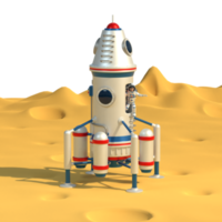 atterrisseur spatial avec astronaute à la surface de la lune. vaisseau spatial sur la surface de la planète avec des cratères. illustration 3d, rendu 3d png