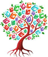 livro árvore de conhecimento e leitura. crescimento de livros de conceito de educação na árvore. png