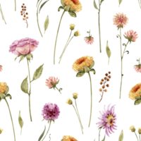 Nahtloses Muster mit bunten Blumen, Aquarell. png