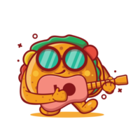 tacos comida personaje mascota tocando guitarra dibujos animados aislados en diseño de estilo plano png