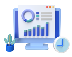 Illustration of graph and chart for data analytics 3d render png